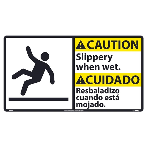Caution Slippery When Wet Sign - Bilingual (CBA7P)
