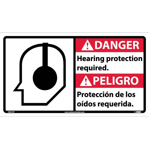 Danger Hearing Protection Required Sign - Bilingual (DBA10P)