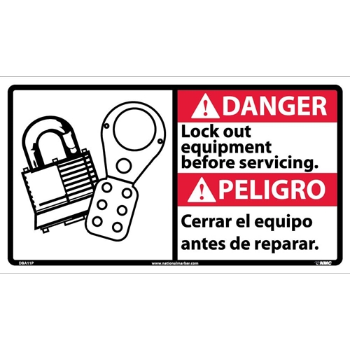 Danger Lock Out Equipment Sign - Bilingual (DBA11P)