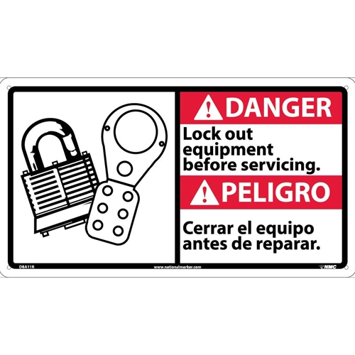 Danger Lock Out Equipment Sign - Bilingual (DBA11R)