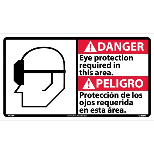 Danger Eye Protection Required Sign - Bilingual (DBA2P)