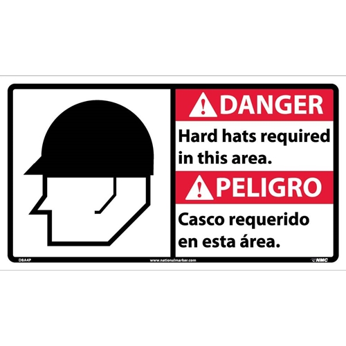 Danger Hard Hats Required In This Area Sig - Bilingual (DBA4P)