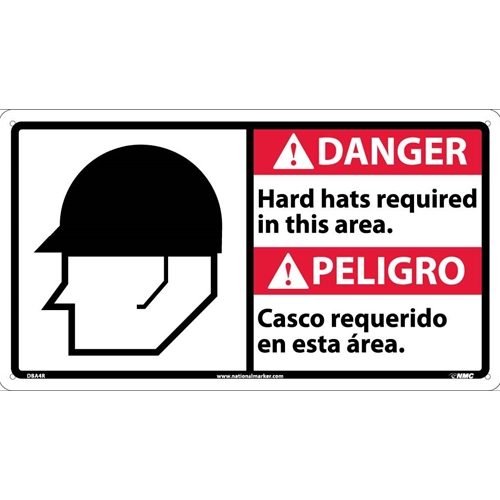 Danger Hard Hats Required In This Area Sig - Bilingual (DBA4R)