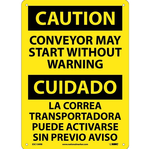 Caution Conveyor May Start Warning Sign - Bilingual (ESC130RB)