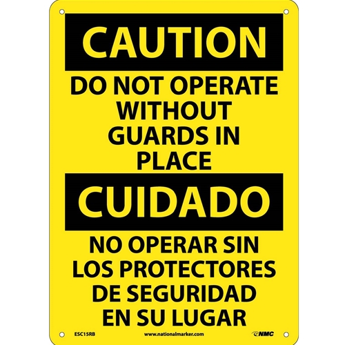 Caution Do Not Operate Without Guards Sign - Bilingual (ESC15RB)
