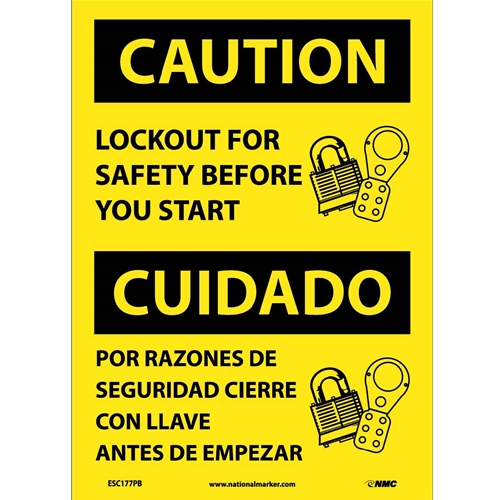 Caution Lockout Before Start Sign - Bilingual (ESC177PB)