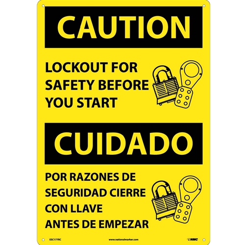 Caution Lockout Before Start Sign - Bilingual (ESC177RC)