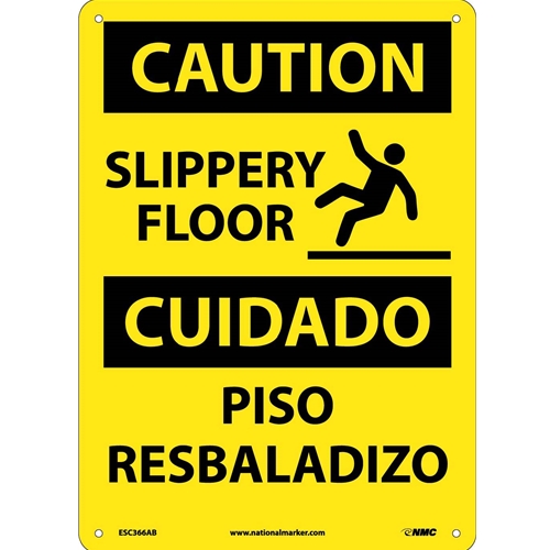 Caution Slippery Floor Sign - Bilingual (ESC366AB)