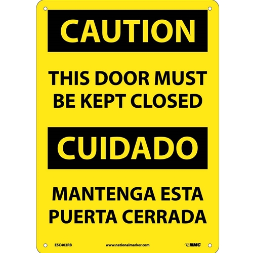 Caution This Door Must Be Kept Closed Sign - Bilingual (ESC402RB)