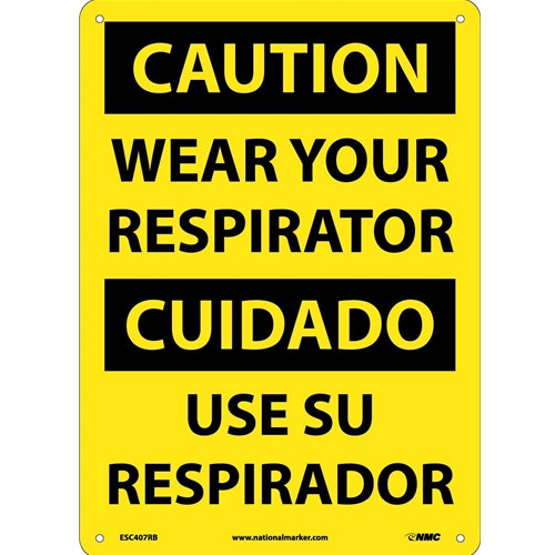 Caution Wear Your Respirator Sign - Bilingual (ESC407RB)
