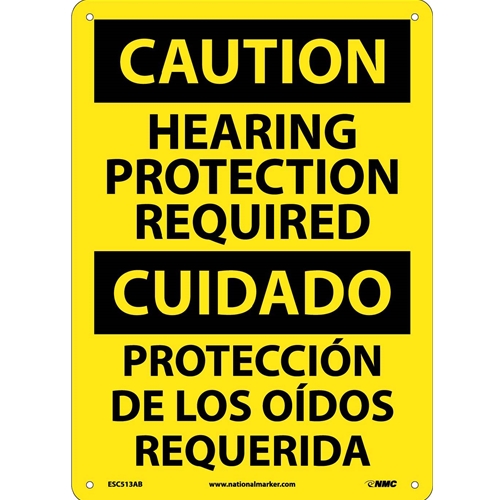 Caution Hearing Protection Required Sign - Bilingual (ESC513AB)