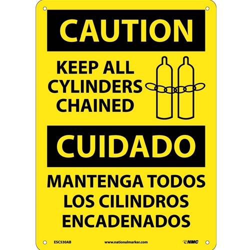 Caution Keep All Cylinders Chained Sign - Bilingual (ESC530AB)