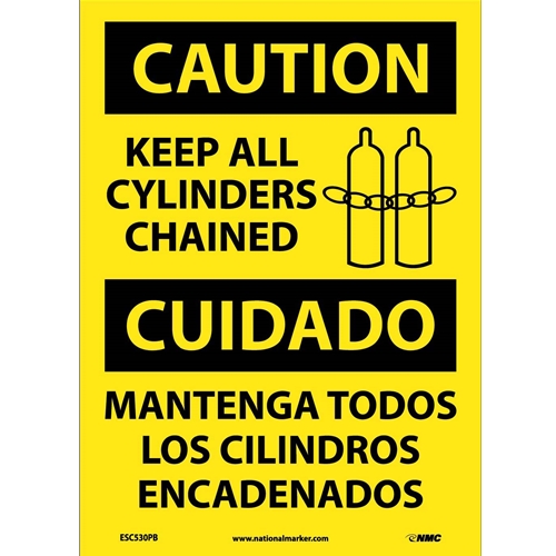 Caution Keep All Cylinders Chained Sign - Bilingual (ESC530PB)