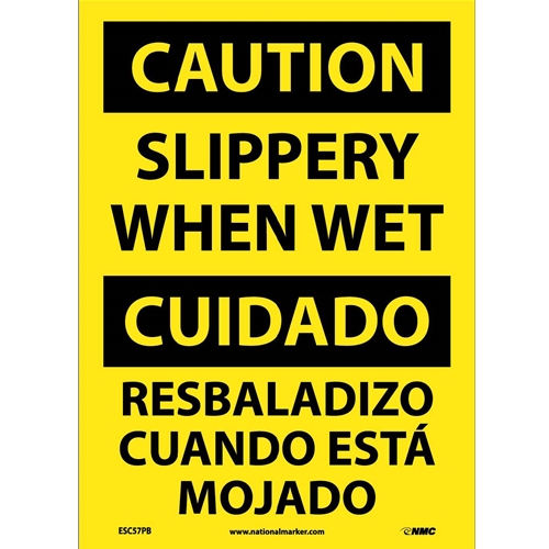 Caution Slippery When Wet Sign - Bilingual (ESC57PB)