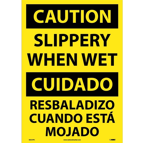 Caution Slippery When Wet Sign - Bilingual (ESC57PC)