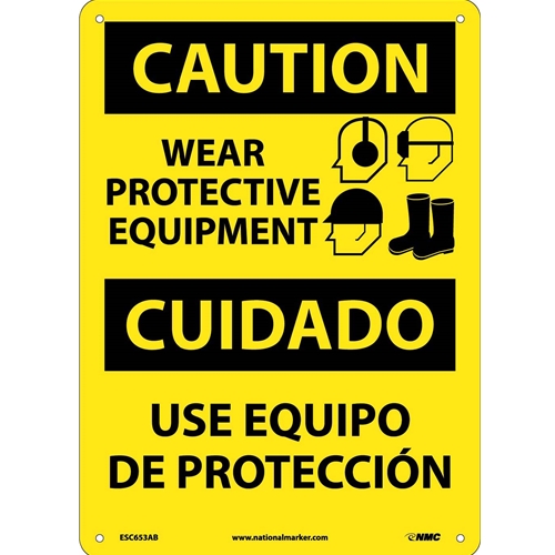 Caution Wear Protective Equipment Sign - Bilingual (ESC653AB)