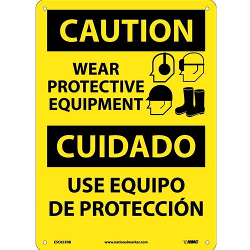 Caution Wear Protective Equipment Sign - Bilingual (ESC653RB)