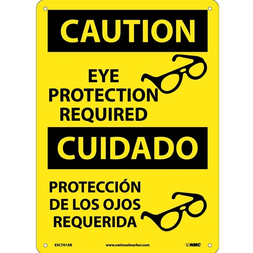 Caution Eye Protection Required Sign - Bilingual (ESC701AB)