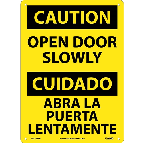 Caution Open Door Slowly Sign - Bilingual (ESC704RB)