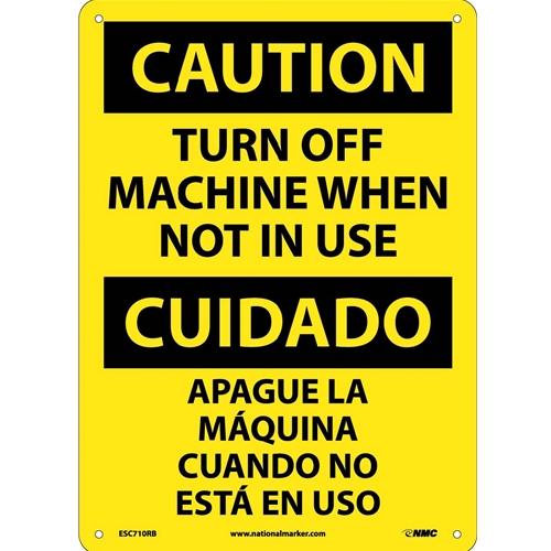 Caution Turn Off Machine Sign - Bilingual (ESC710RB)