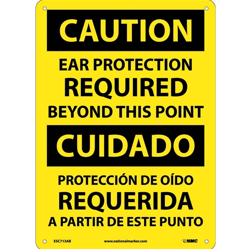 Caution Ear Protection Required Sign - Bilingual (ESC713AB)