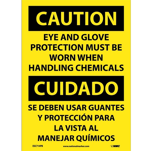 Caution Eye And Glove Protection Required Sign - Bilingual (ESC714PB)
