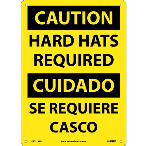 Caution Hard Hats Required Sign - Bilingual (ESC715AB)
