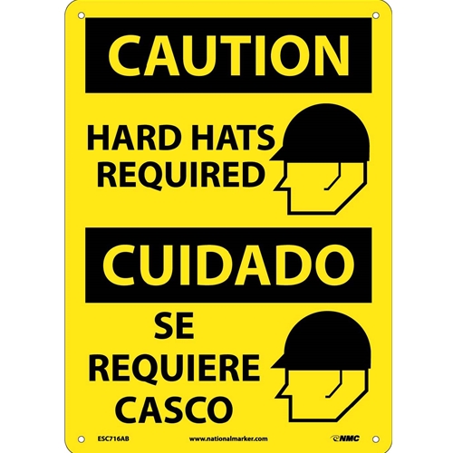 Caution Hard Hats Required Sign - Bilingual (ESC716AB)