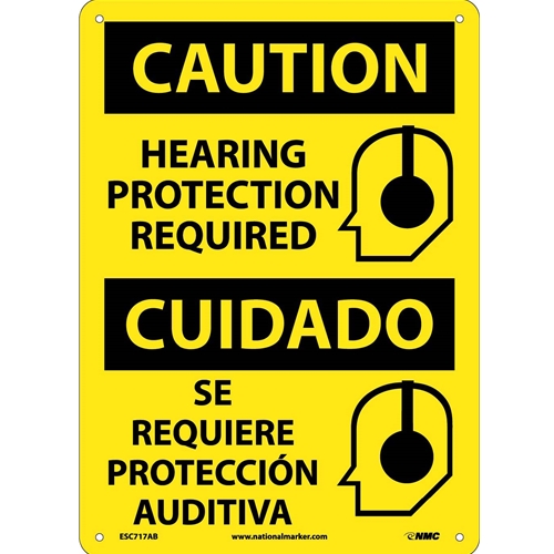 Caution Hearing Protection Required Sign - Bilingual (ESC717AB)