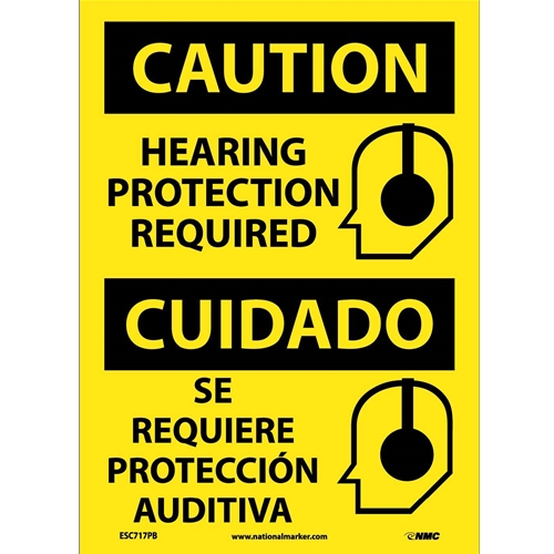 Caution Hearing Protection Required Sign - Bilingual (ESC717PB)