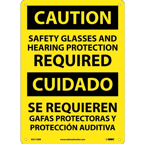 Caution Eye And Ear Protection Required Sign - Bilingual (ESC718RB)
