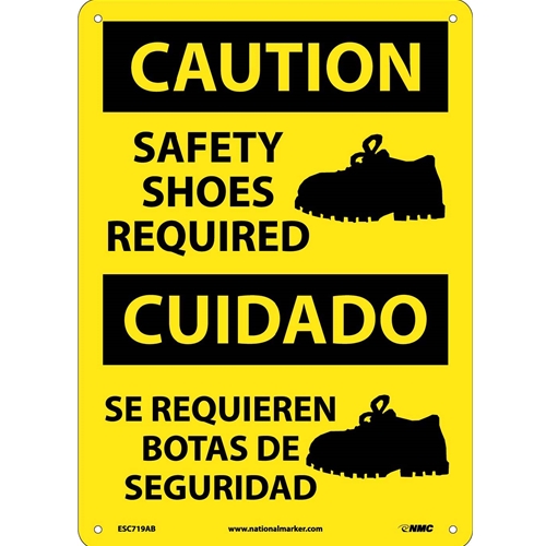 Caution Shoes Required Sign - Bilingual (ESC719AB)