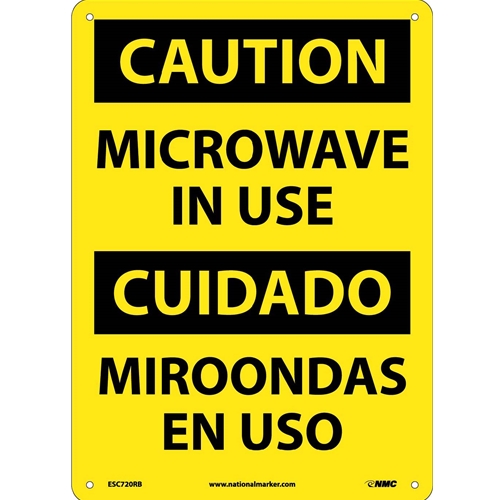 Caution Microwave In Use Sign - Bilingual (ESC720RB)