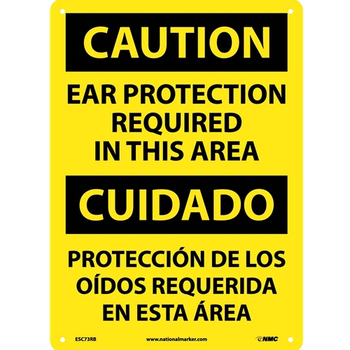 Caution Ear Protection Required Sign - Bilingual (ESC73RB)