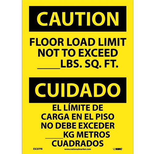 Caution Floor Load Limit Sign - Bilingual (ESC87PB)