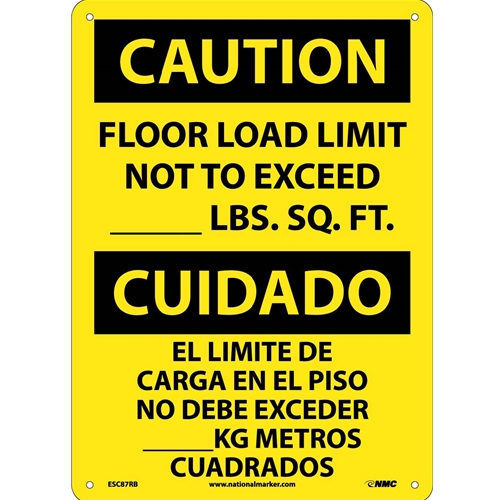 Caution Floor Load Limit Sign - Bilingual (ESC87RB)