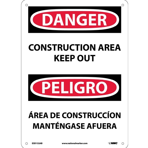 Danger Construction Area Keep Out Sign - Bilingual (ESD132AB)