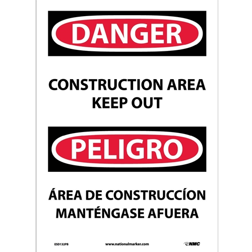 Danger Construction Area Keep Out Sign - Bilingual (ESD132PB)