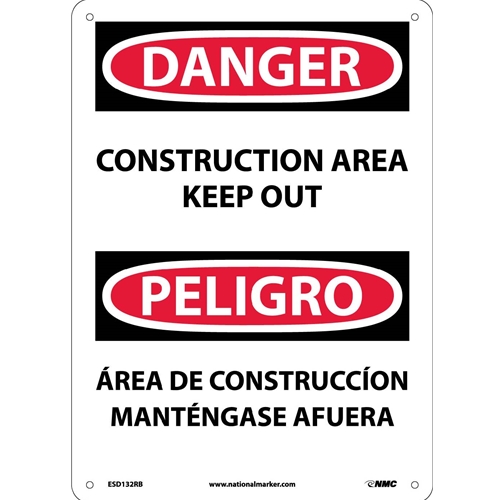 Danger Construction Area Keep Out Sign - Bilingual (ESD132RB)