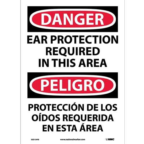 Danger Ear Protection Required Sign - Bilingual (ESD134PB)