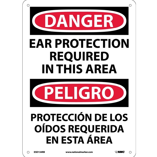 Danger Ear Protection Required Sign - Bilingual (ESD134RB)