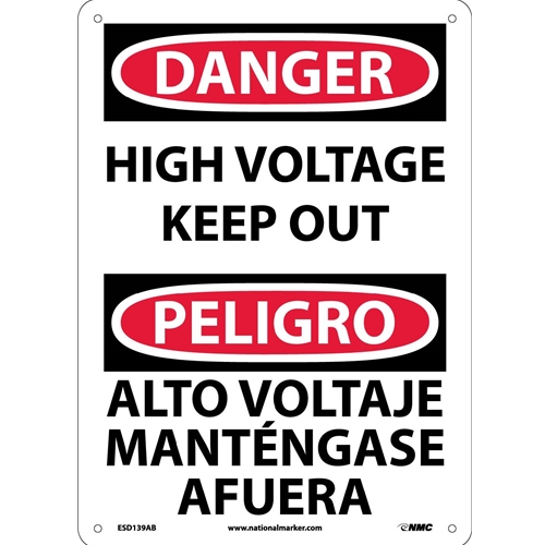 Danger High Voltage Keep Out Sign - Bilingual (ESD139AB)