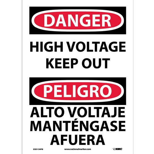 Danger High Voltage Keep Out Sign - Bilingual (ESD139PB)