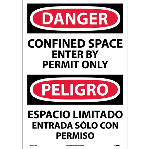 Danger Confined Space Permit Only Sign - Bilingual (ESD162PC)