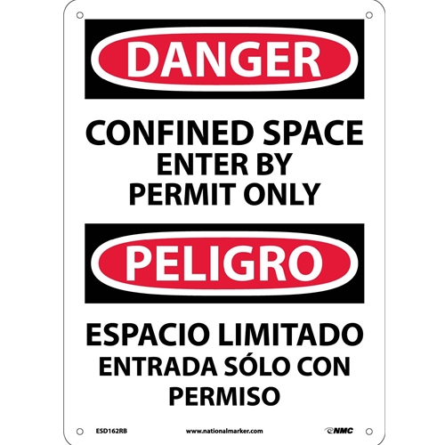 Danger Confined Space Permit Only Sign - Bilingual (ESD162RB)