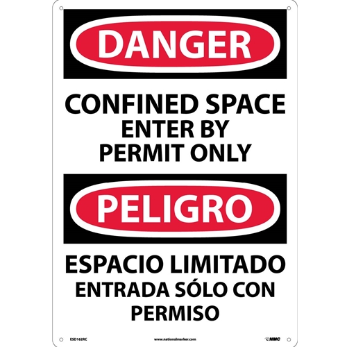 Danger Confined Space Permit Only Sign - Bilingual (ESD162RC)