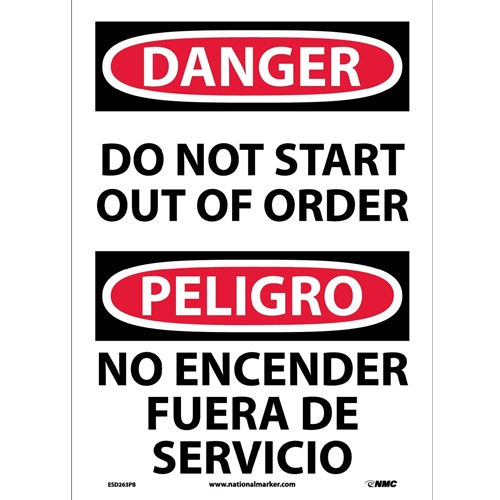 Danger Do Not Start Out Of Order Sign - Bilingual (ESD263PB)