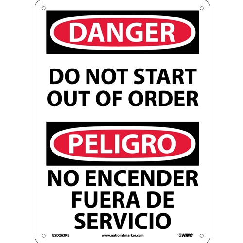 Danger Do Not Start Out Of Order Sign - Bilingual (ESD263RB)