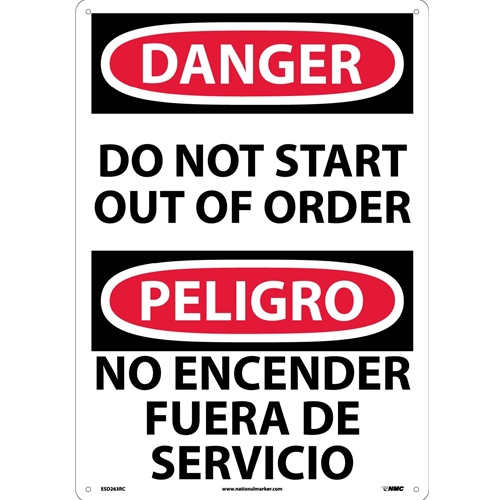 Danger Do Not Start Out Of Order Sign - Bilingual (ESD263RC)