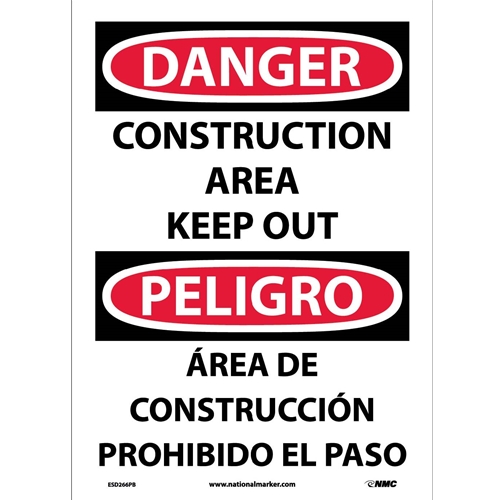 Danger Construction Area Keep Out Sign - Bilingual (ESD266PB)